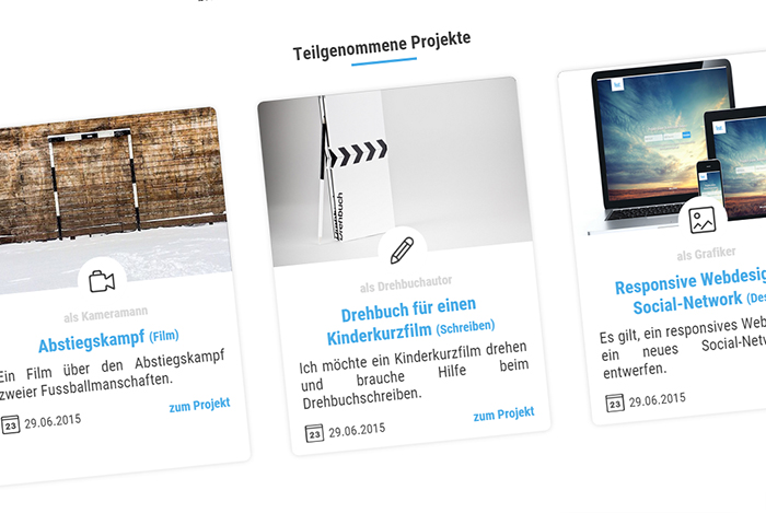 Teilgenommene Projekte direkt auf der Profilseite sichtbar